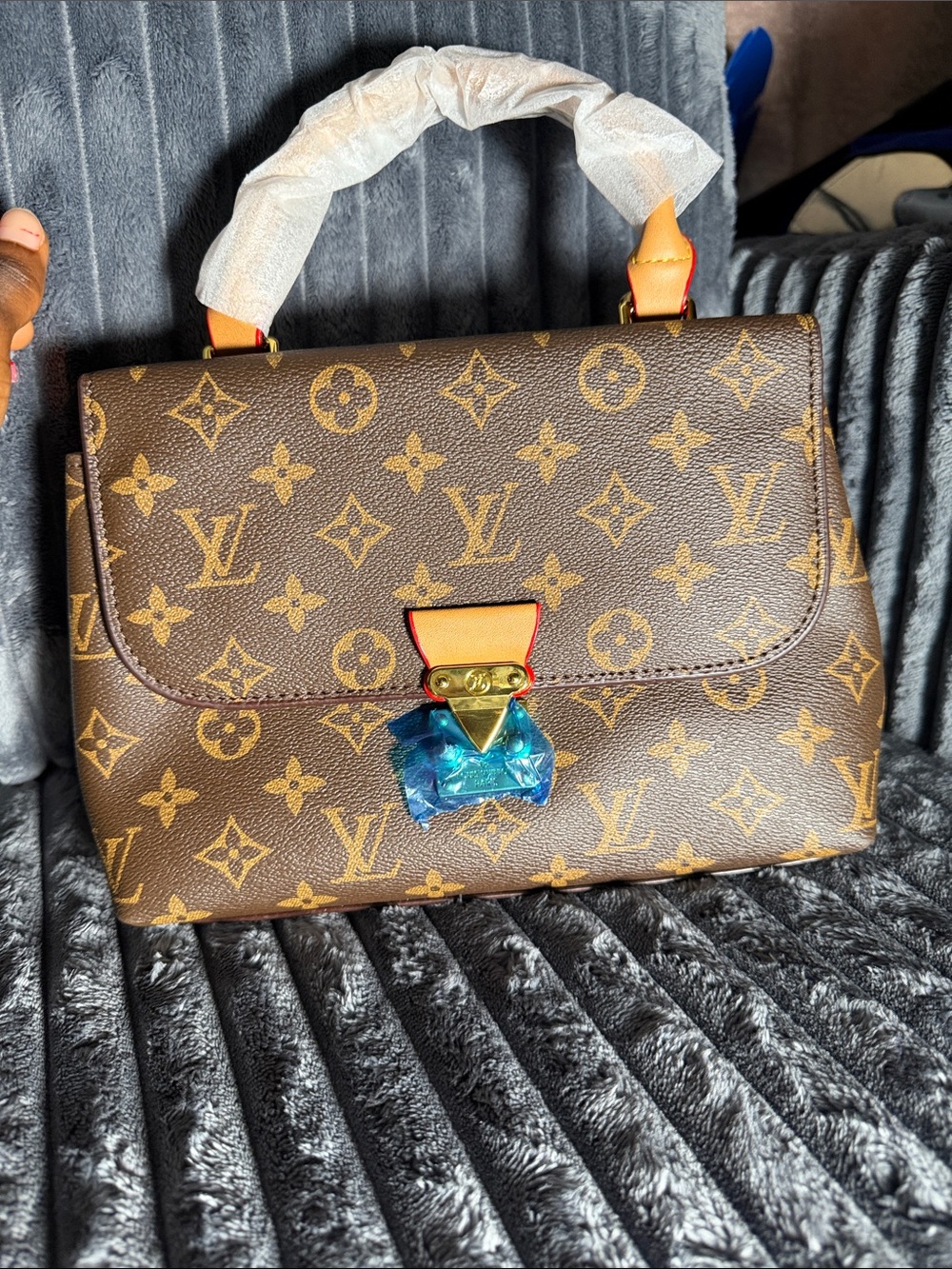 Louis Vuitton Brown Monogram Top-Handle Satchel with Orange Trim